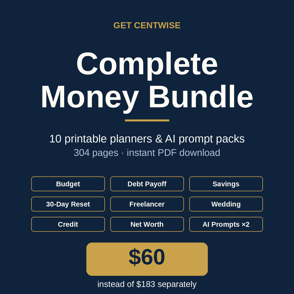 Complete Money Bundle — All 10 Printable Planners & AI Prompt Packs (304 Pages)