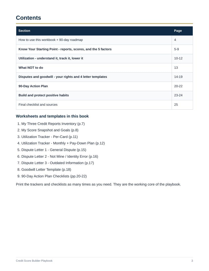 Real page from the Credit Score Builder Playbook PDF - free preview