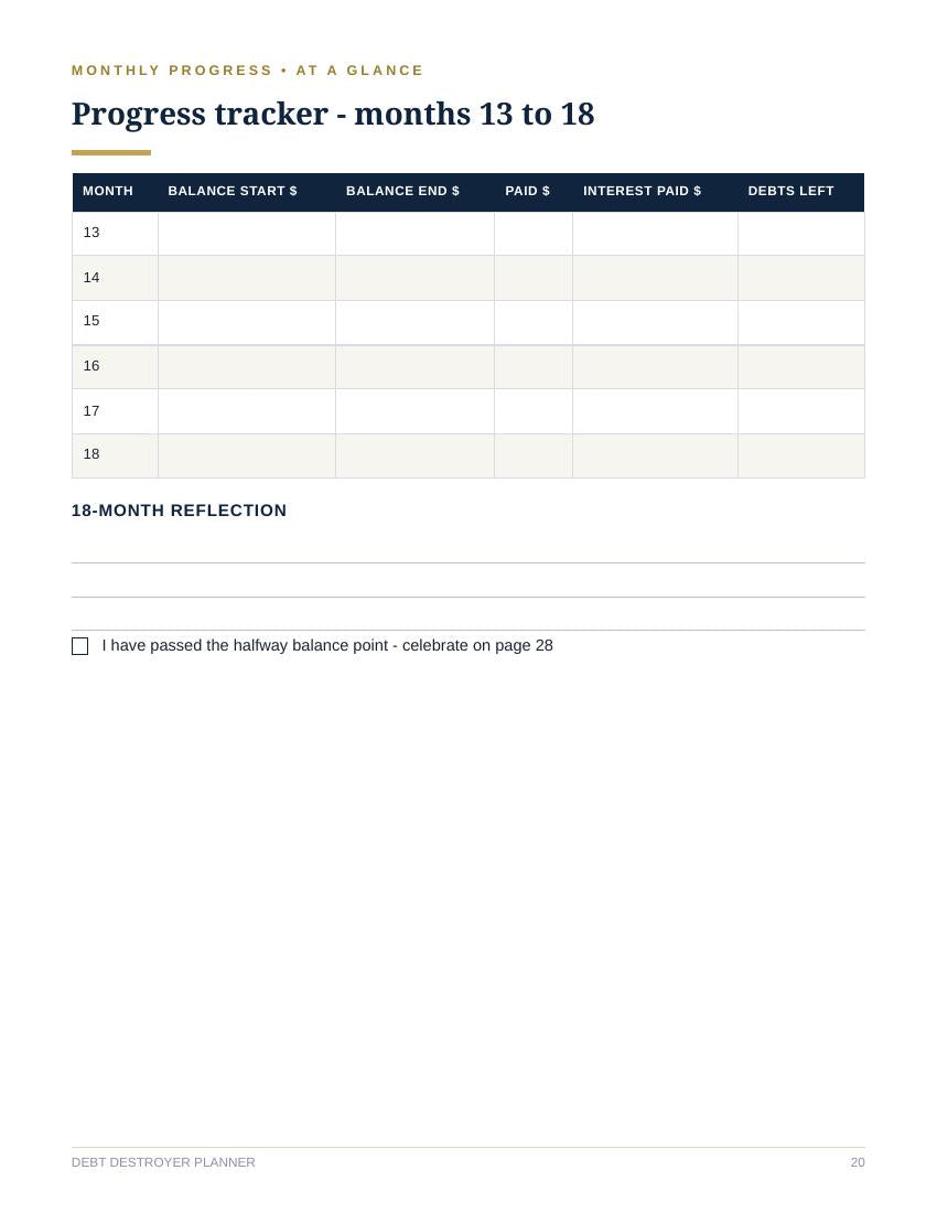Real page from the Debt Destroyer Planner PDF - free preview