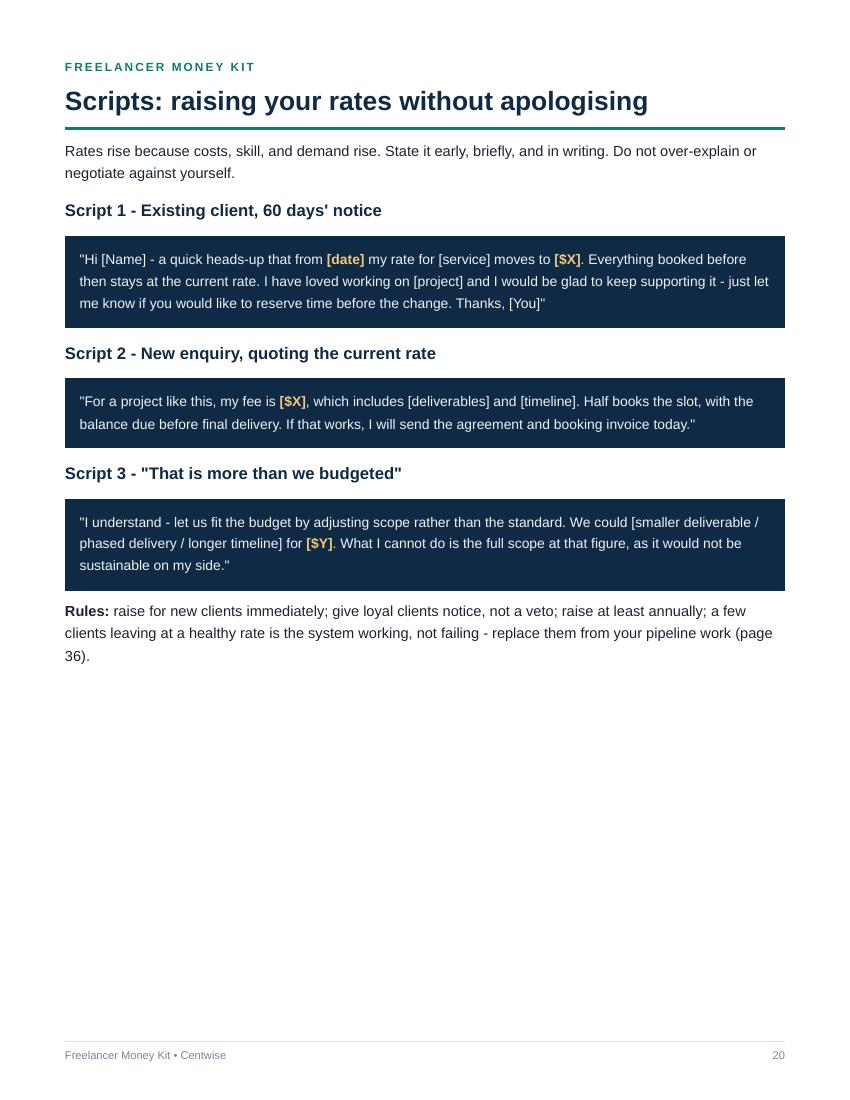 Real page from the Freelancer Money Kit PDF - free preview