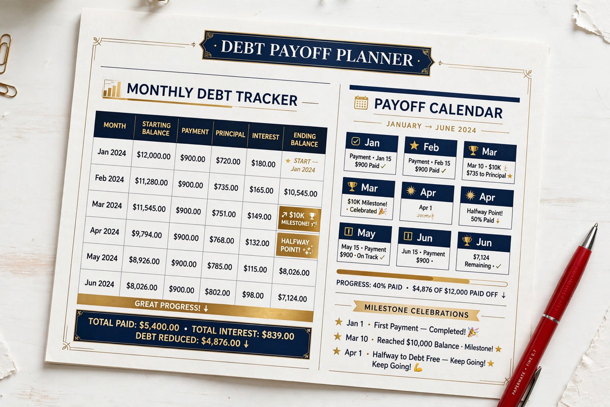 Debt Destroyer Planner — 40-Page Printable Debt Payoff Planner (Snowball & Avalanche)