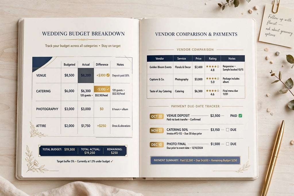 Wedding Budget Planner — 30-Page Printable Wedding Budget & Vendor Planner