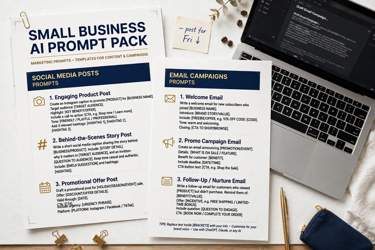 Small Business AI Prompt Pack — 70 Copy-Paste AI Prompts for Pricing, Cash Flow, Hiring & Marketing