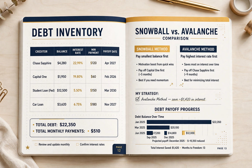 Debt Destroyer Planner — 40-Page Printable Debt Payoff Planner (Snowball & Avalanche)