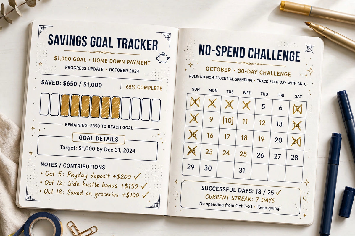 Savings Challenge Bundle — 15 Printable Savings Trackers (52-Week, 100 Envelope & More)