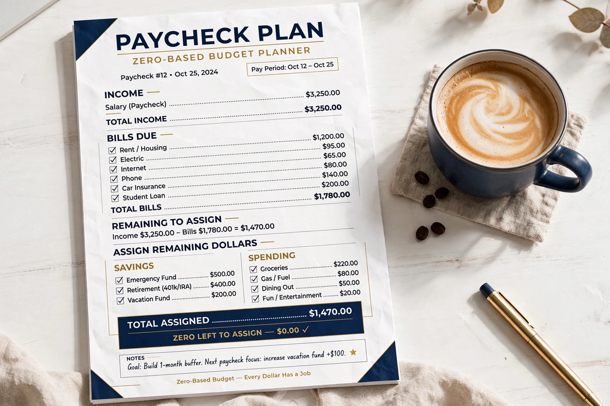 Zero-Based Budget Planner — Printable Monthly Budget Planner with Paycheck & Irregular-Income Planning