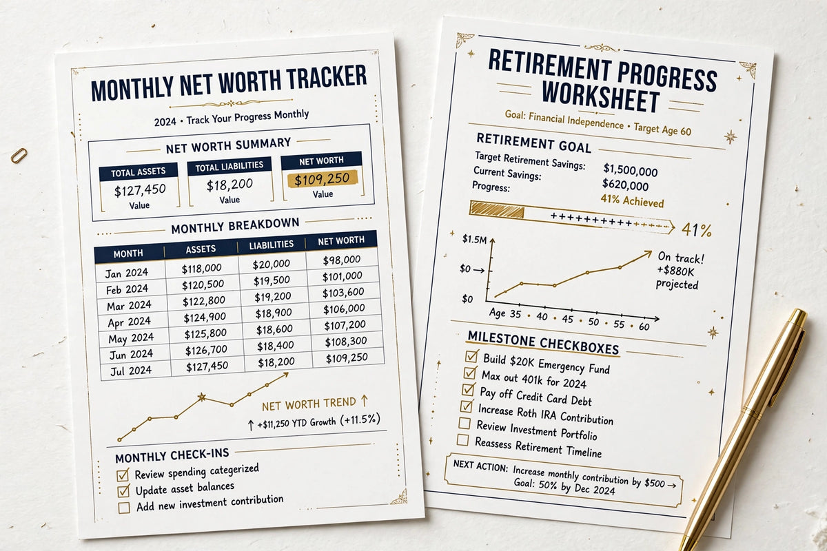 Net Worth & Goals Planner — Printable Net Worth Tracker & Savings Goal Planner