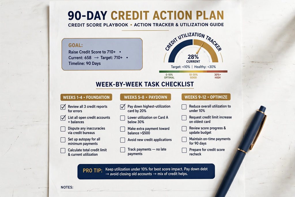 Credit Score Builder Playbook — 25-Page Guide with Dispute Letter Templates & 90-Day Plan