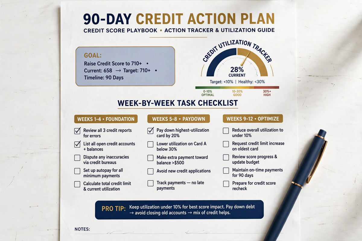 Credit Score Builder Playbook — 25-Page Guide with Dispute Letter Templates & 90-Day Plan