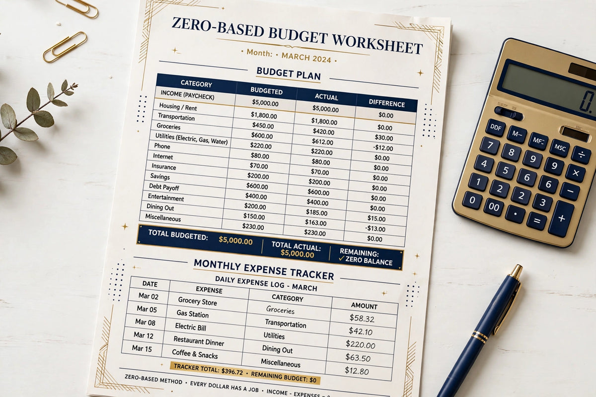 Zero-Based Budget Planner — Printable Monthly Budget Planner with Paycheck & Irregular-Income Planning
