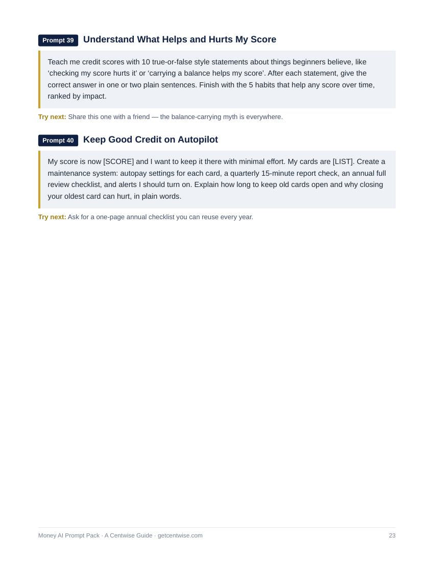 Real page from the Money AI Prompt Pack PDF - free preview