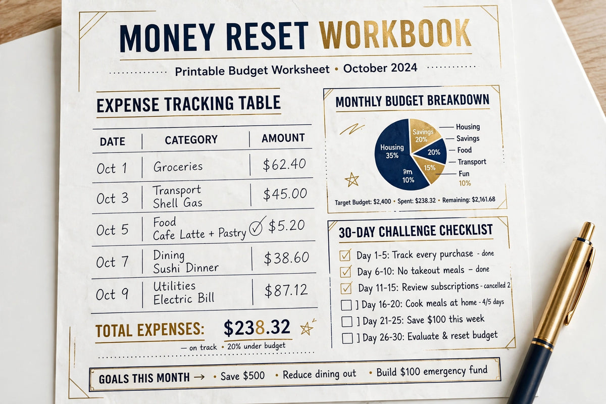 30-Day Money Reset Workbook — One Small Money Win Every Day for a Month