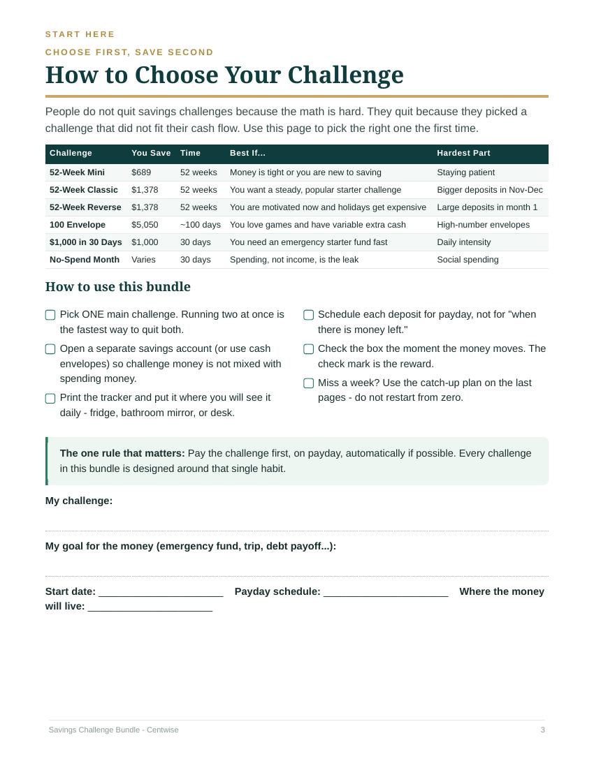 Real page from the Savings Challenge Bundle PDF - free preview