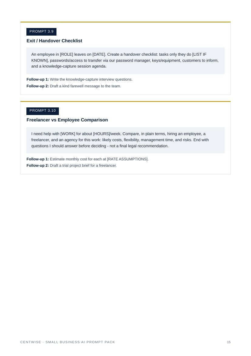 Real page from the Small Business AI Prompt Pack PDF - free preview