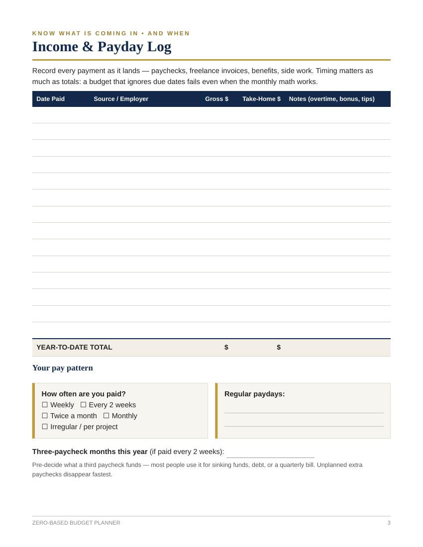 Real page from the Zero-Based Budget Planner PDF - free preview